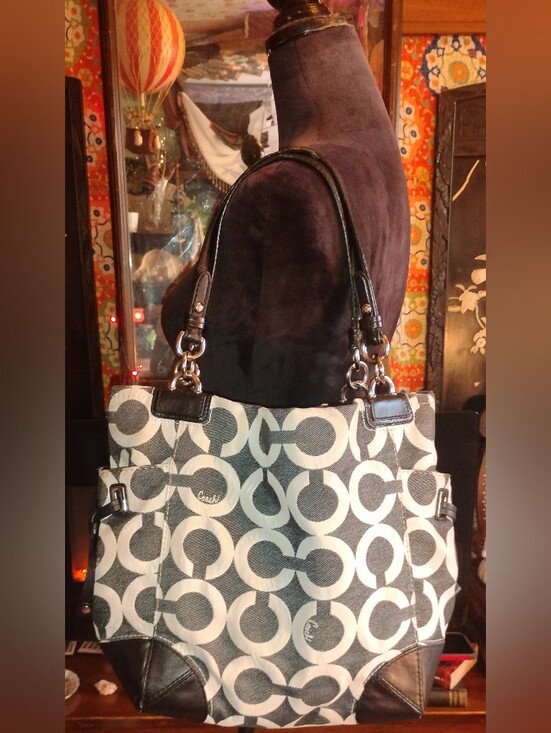 バッグ COACH Op Art Embroidery Canvas Tote rare
